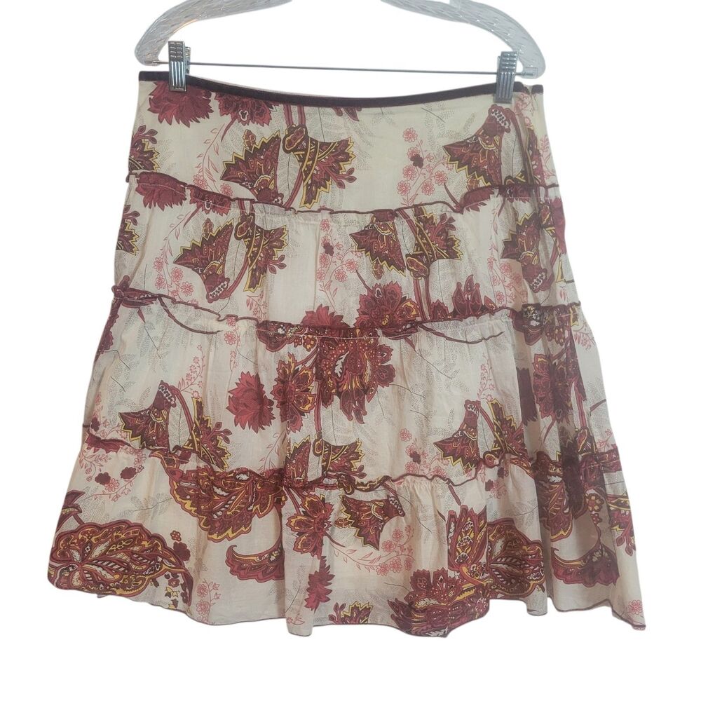 Y2K Tiered Floral Skirt Low Rise White Red Cotton Velvet Trim Juniors Size 13